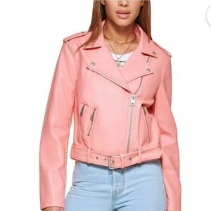 Levi's Pink Faux Leather Moto Jacket Sz L NWT $120